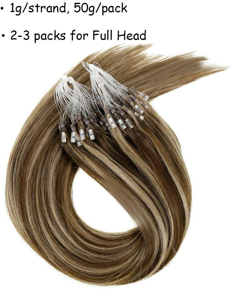 Micro Ring Loop Beads Hair Extensions - 100% Remy Human Hair, Straight, Multiple Lengths & Colors