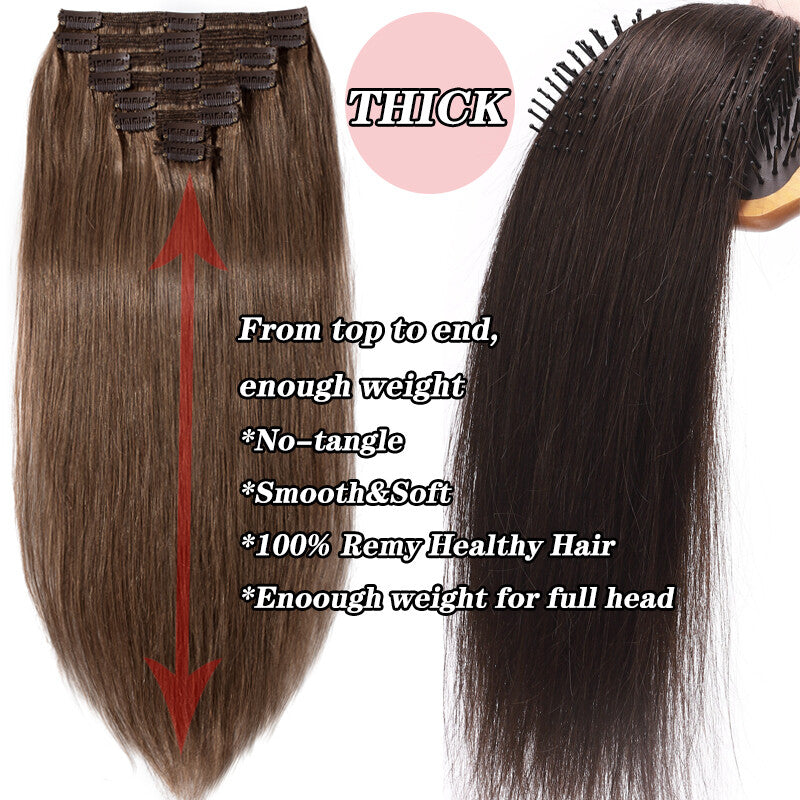 Thick Human Hair Clip-In Extensions Full Head Double Weft Remy Hair