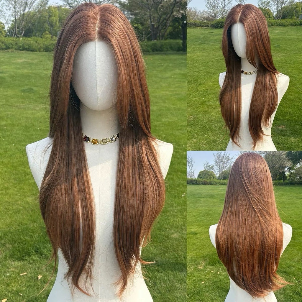Lace Front Wigs - 13x4 Straight Auburn Light Brown 26 Inch Silky Heat-Resistant Hair Extension