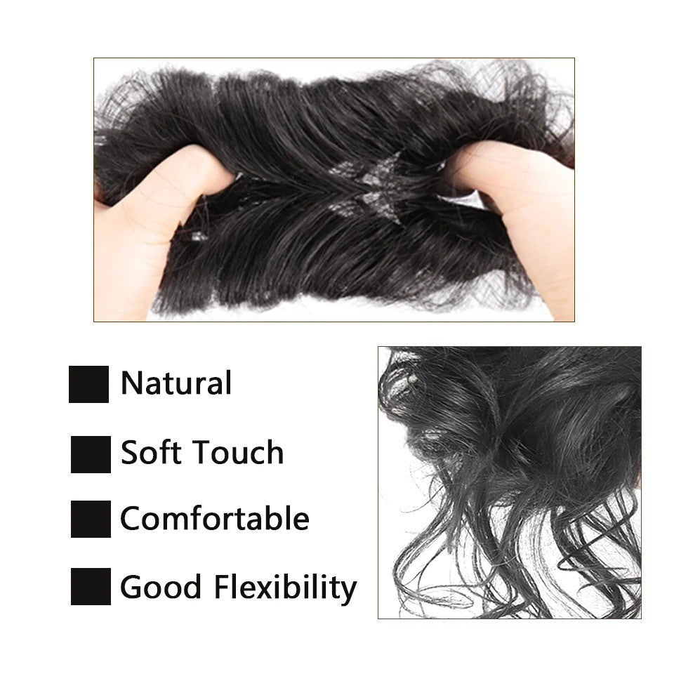 Natural Human Hair Messy Bun Hair Piece with Elastic Scrunchie - Thick & Curly