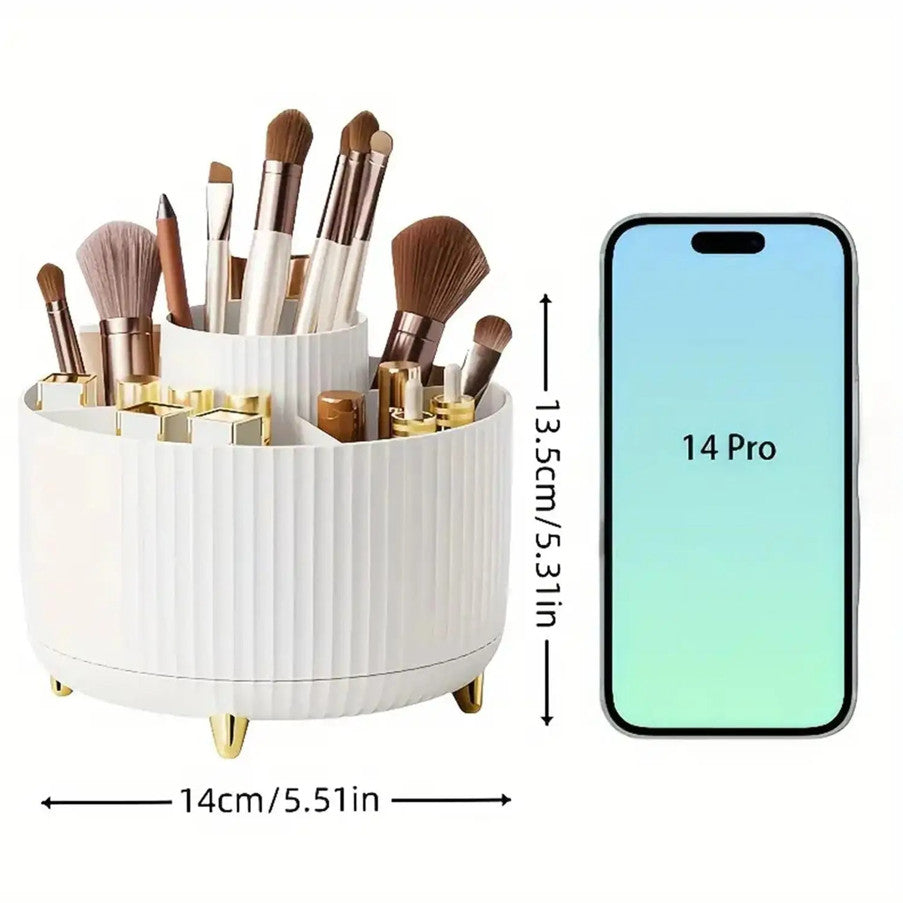 Rotating Makeup Organizer with 5 Compartments - 360° Plastic Cosmetic Holder