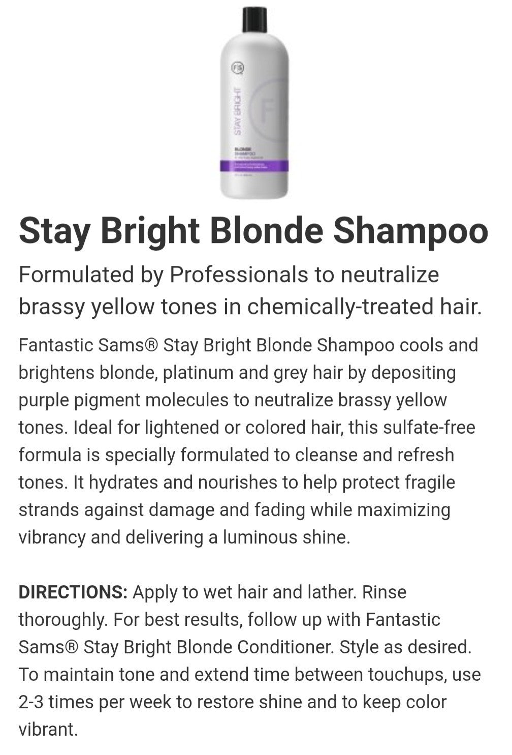 Stay Bright Blonde Shampoo 32 Oz - Neutralizes Brassy Yellow Tones
