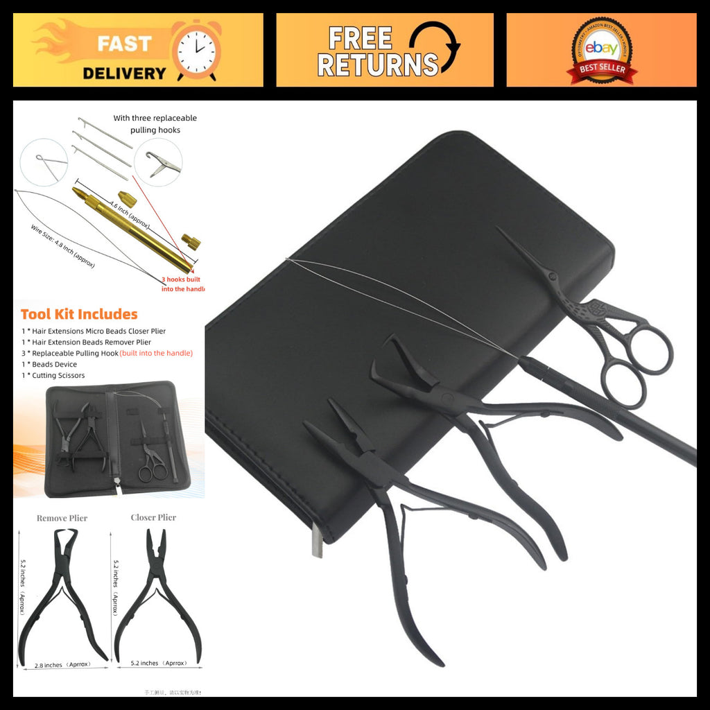 Hair Extension Beading Tool Kit - Micro Link Closer, Remover, Scissors