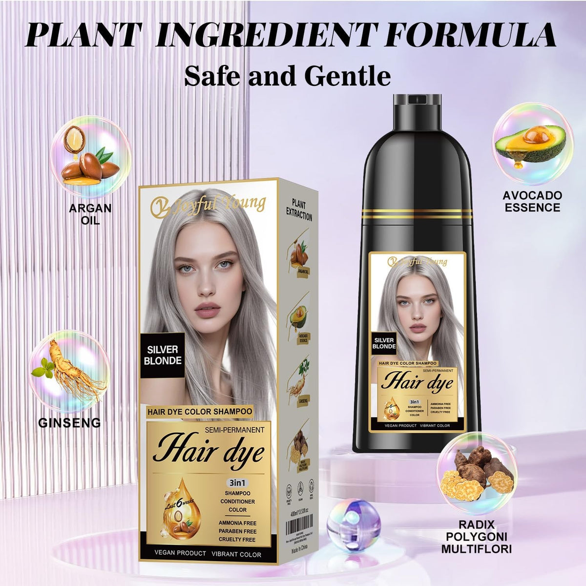 Natural Semi-Permanent Hair Dye Shampoo - Ammonia-Free, Nourishing Color