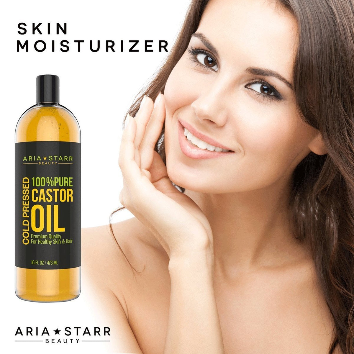 Pure Cold Pressed Castor Oil - 16 Fl Oz for Hair, Skin & Eyebrows - Moisturizer & Growth Oil