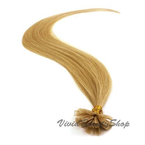 Pre-Glued Keratin U Tip Hair Extensions - Honey Blonde #16, 22 Inches, Straight