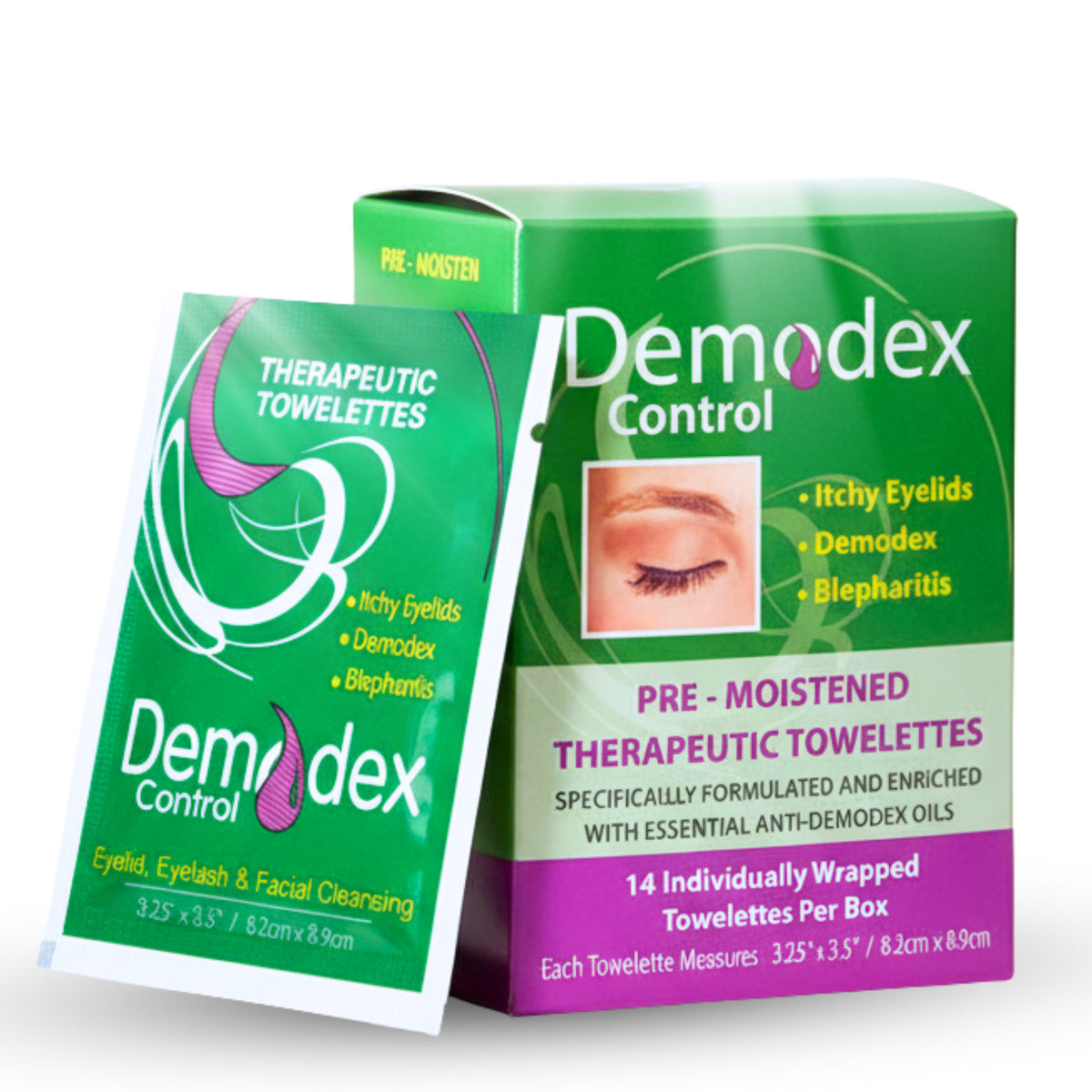 Eyelid & Face Cleansing Wipes for Demodex, Blepharitis, Itchy Eyes - 14 Pack