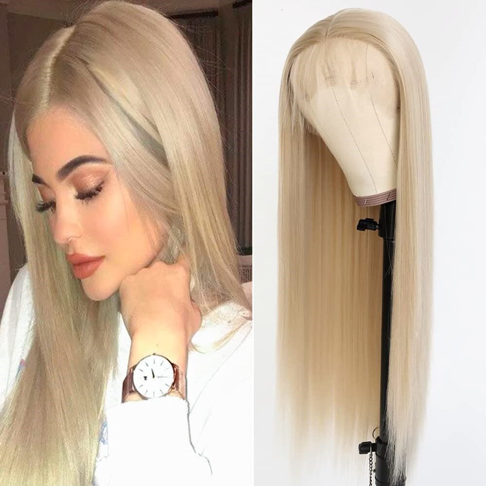 Women Blonde Lace Front Synthetic Wig Heat Safe Straight Hair - High Density