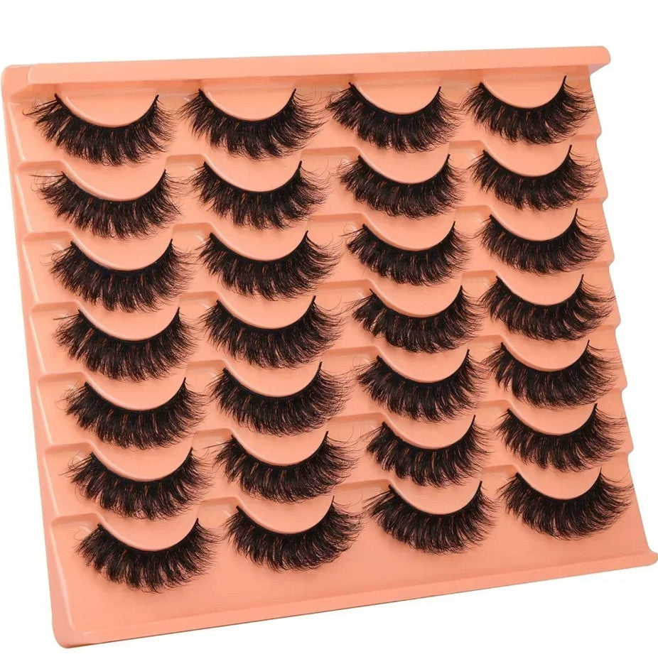14 Pairs Natural Faux Mink Lashes - Thick Fluffy Cat Eye Extension Look