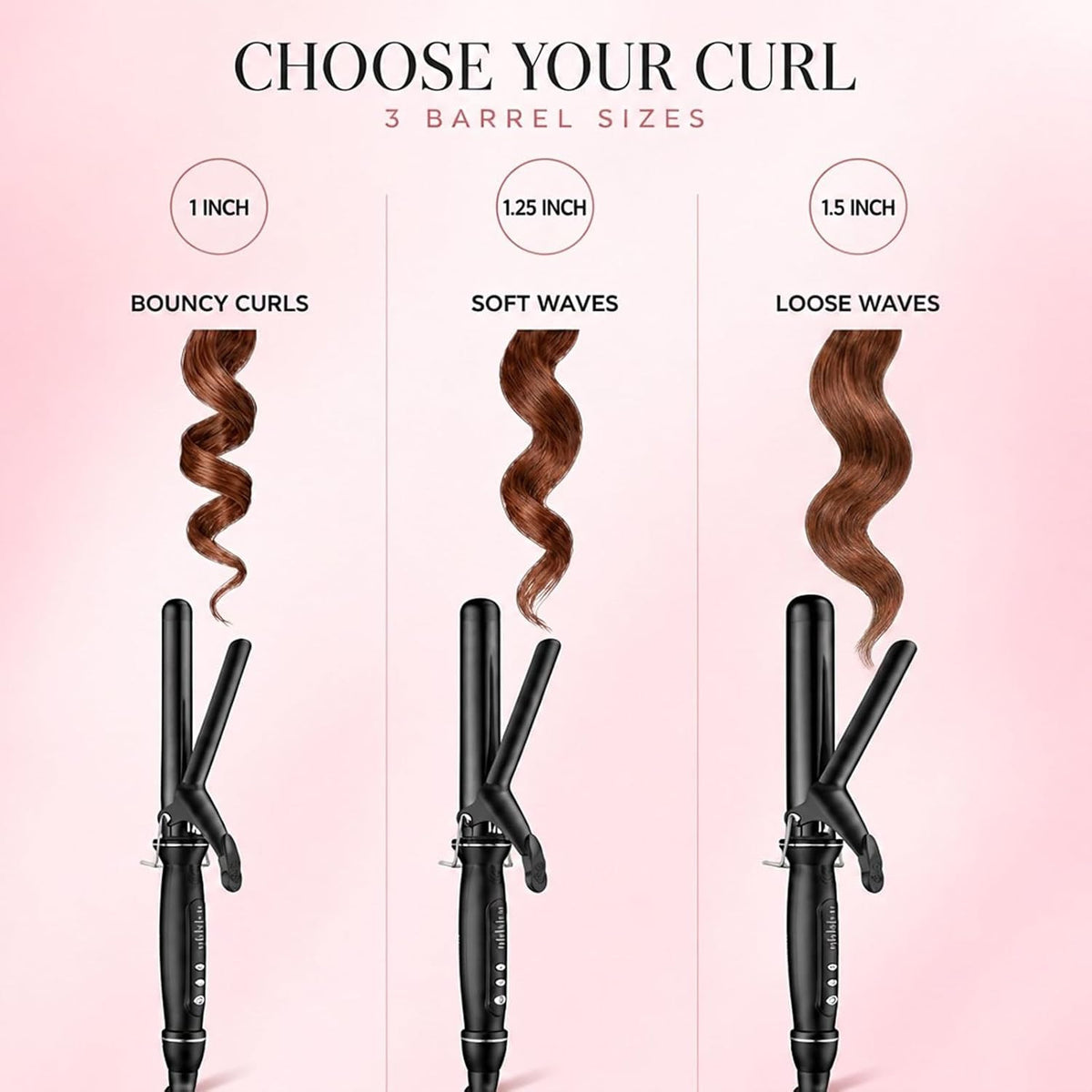 1.25 Inch Long Barrel Curling Iron with Tourmaline Ceramic Coating for Long Hair