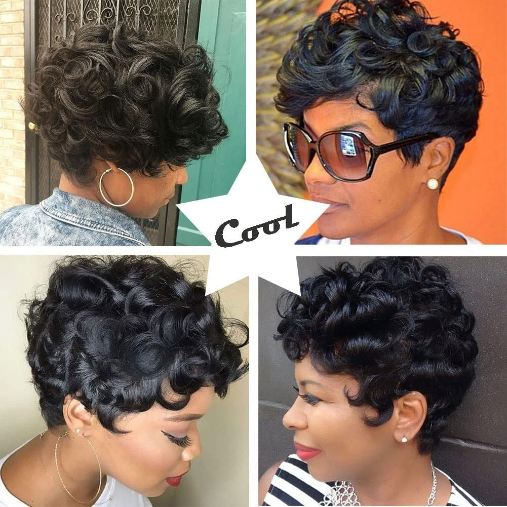 Elegant Curly Pixie Wig for Black Women with Vibrant Bangs & Heat-Resistant Fibers