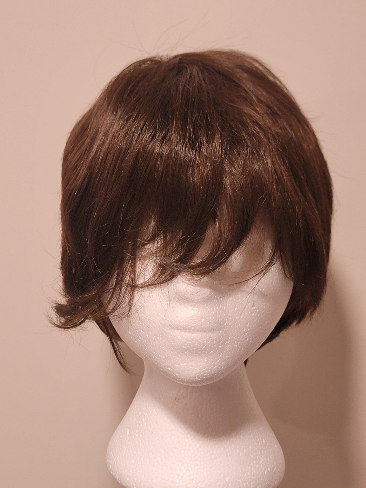 Short Human Hair Blend Wig with Bangs - Pixie Cut, Black Brown