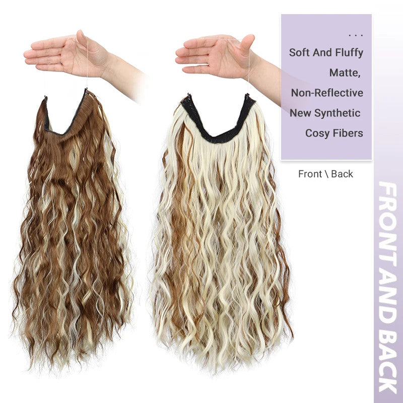 Lightweight Water Wave Curly Hair Extensions - Synthetic Fluffy Hairpiece