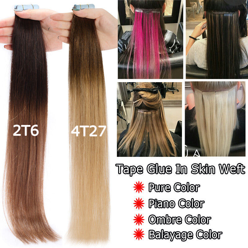 Full Head Blonde Tape-In Human Hair Extensions 200g Skin Weft, 80pcs