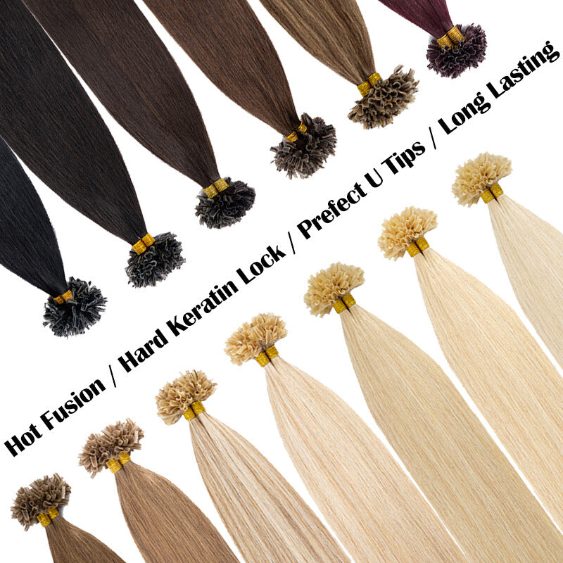 Keratin Bonded Hair Extensions 100% Human Remy Full Head Thick Hair - Multiple Colors & Lengths