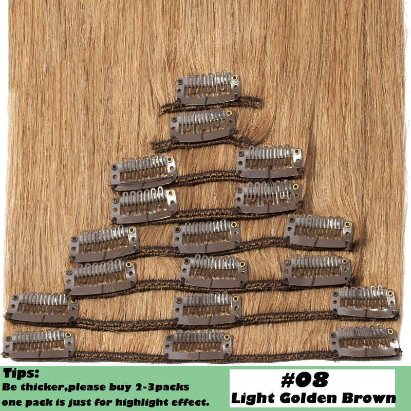 100% Human Hair Extensions Clip-In Full Head Set - Multiple Colors & Lengths