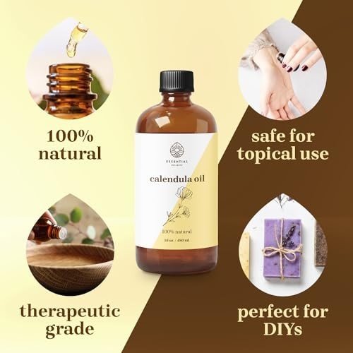 Calendula Carrier Oil 16 Oz Sunflower Infused for Skin Hair & Face - Vegan Moisturizer