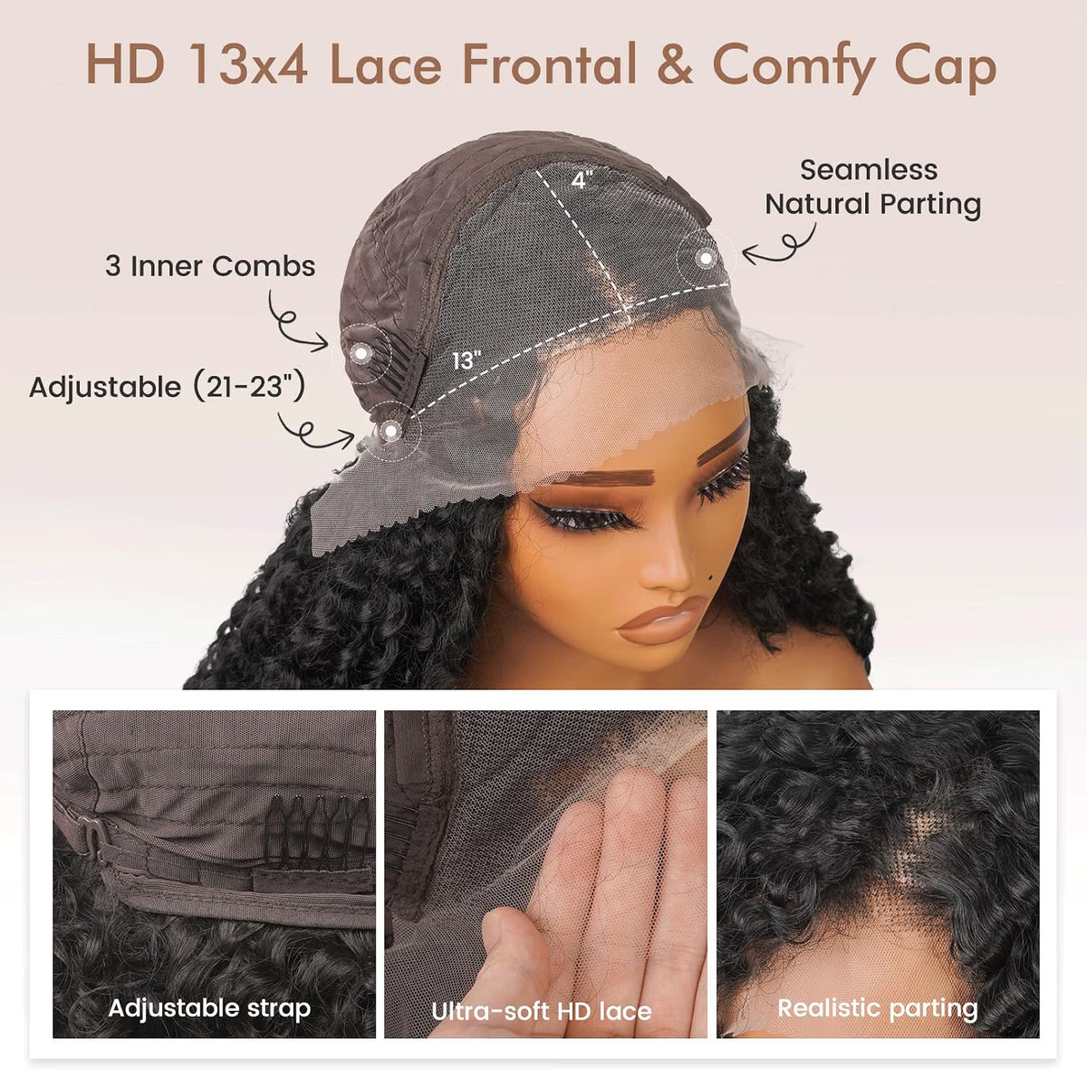 Deep Wave Lace Front Wig 26 Inch Black Synthetic Hair for Women