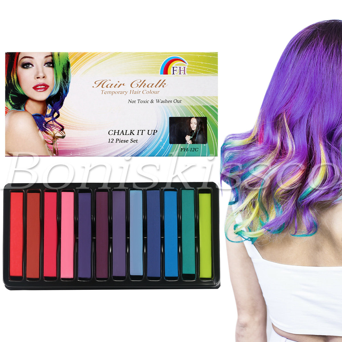 12 Color Washable Hair Chalk Set Temporary Hair Dye for Parties & Cosplay
