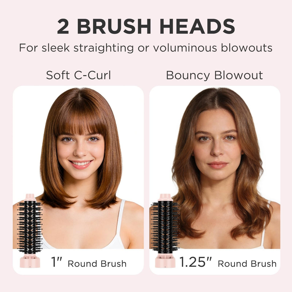 Pink 2-in-1 Blow Dryer Brush Set for Hair Styling and Volumizing