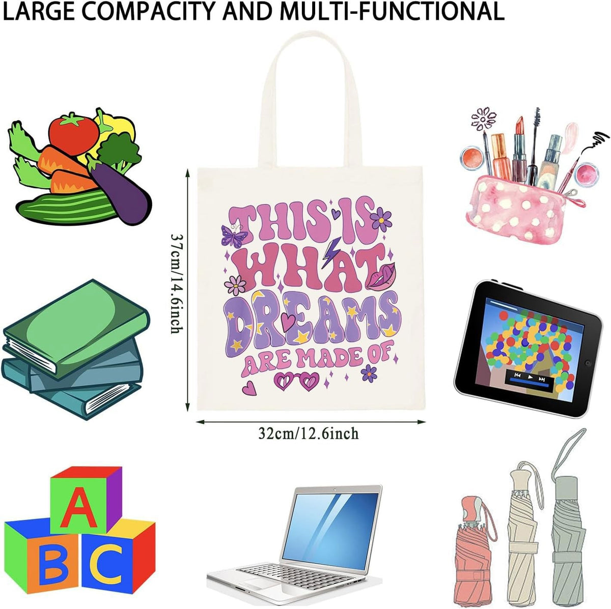 Cartoon Gift Tote Bag - This Is What Dreams Are Made Of Canvas Makeup & Travel Bag