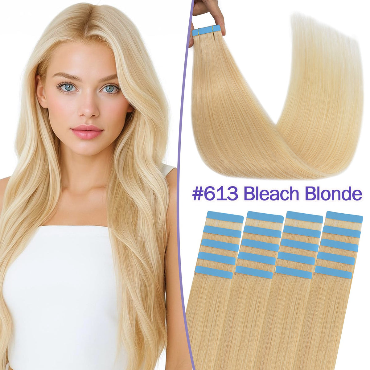 Tape-In 100% Remy Human Hair Extensions Full Head Balayage Ombre