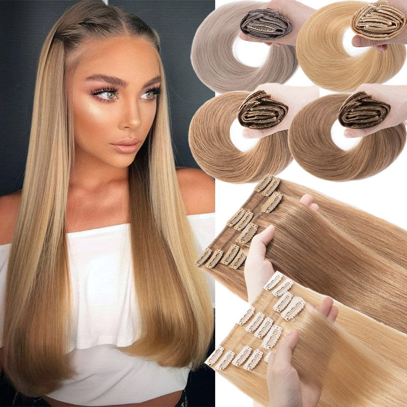 Invisible Clip-In Hair Extensions Full Head Set - Real Remy Human Hair