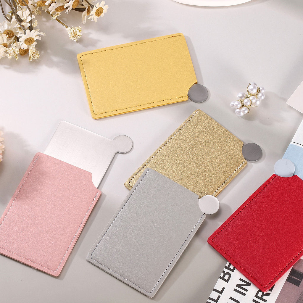 Portable Pocket Mirror with Stainless Steel Frame and Leather Cover