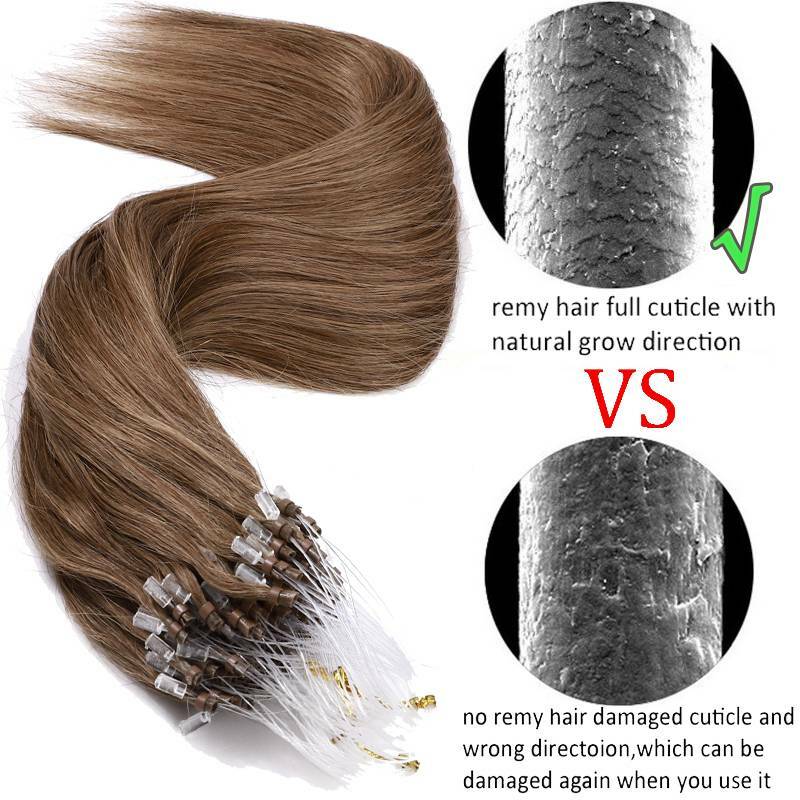 Human Hair Extensions Micro Loop Bead Rings - Real Remy Hair, Multiple Colors & Lengths