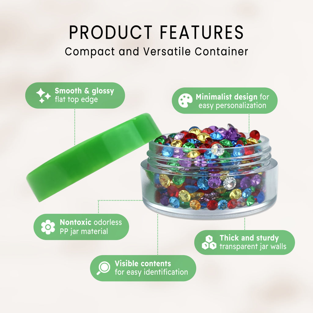 20pcs 10G Cosmetic Sample Jars with Green Lids - Clear Plastic Reusable Containers