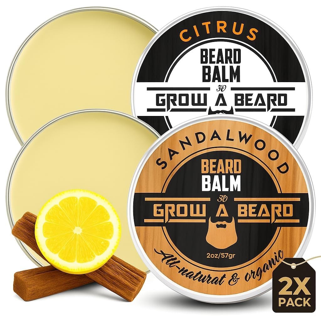 Beard Balm Pack of 2 - Sandalwood & Citrus Scent, 2oz Styling Cream