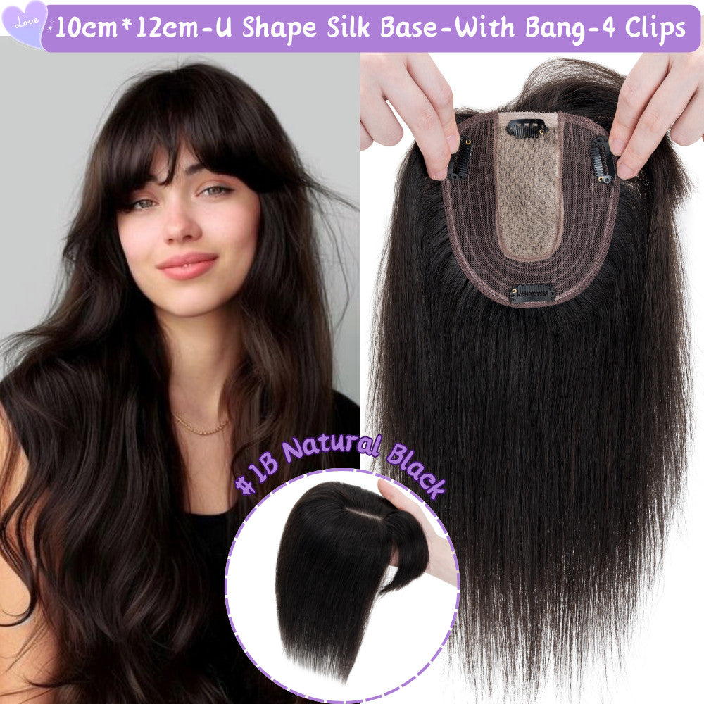 Clip-In Hair Topper for Women - Natural Remy Human Hair Wiglet with Lace/Silk Base