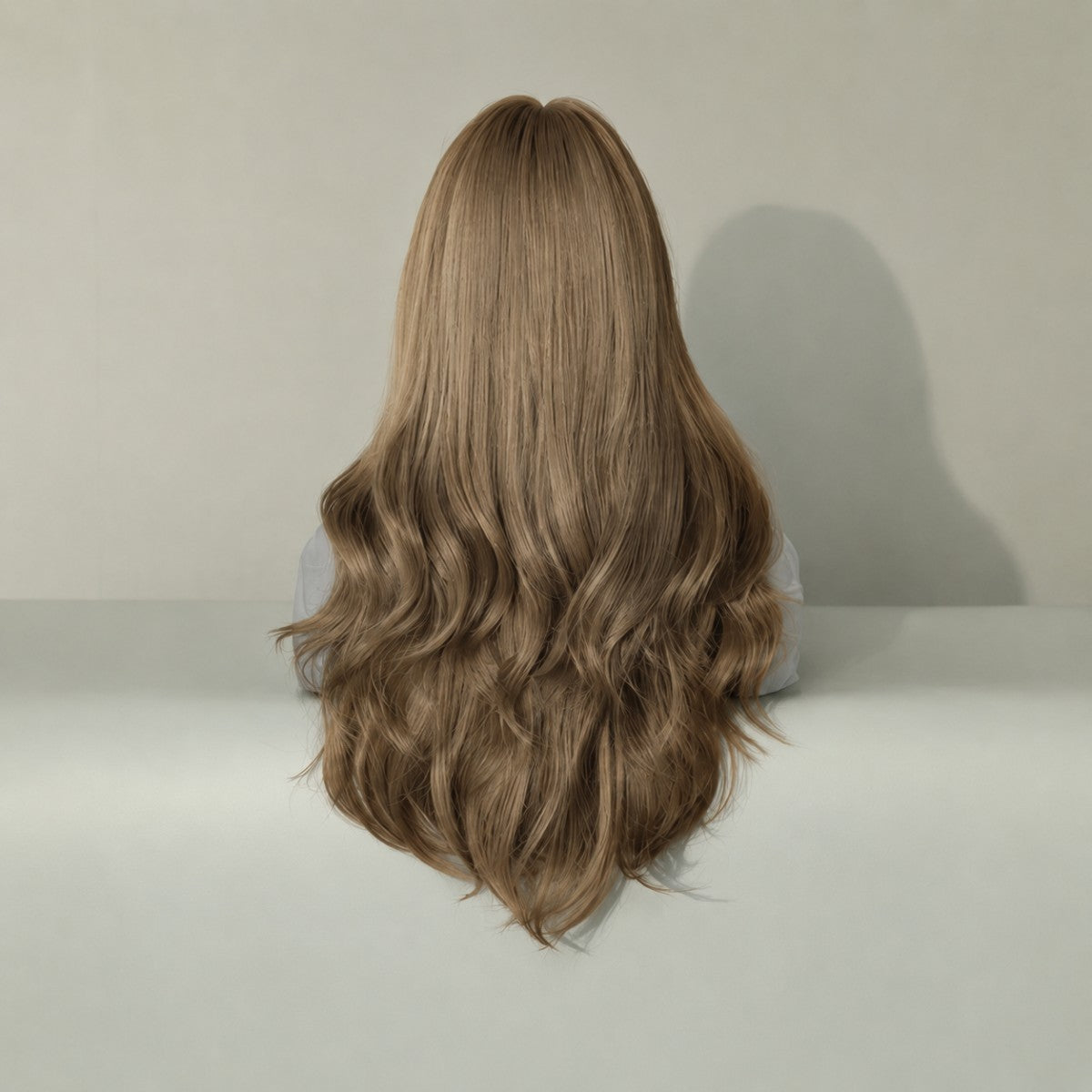 Long Wavy Brown Synthetic Cosplay Wig with Bangs - Heat Resistant Hair