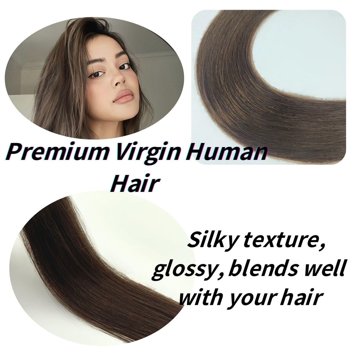 Mini Tape-In Hair Extensions Natural Brown 24 Inch - Real Human Hair