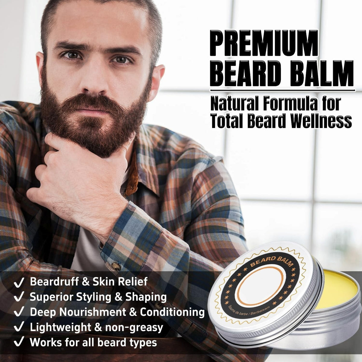 Barber Grooming Kit with Beard Oil, Balm, Cleaner, Brush & Comb - Unisex