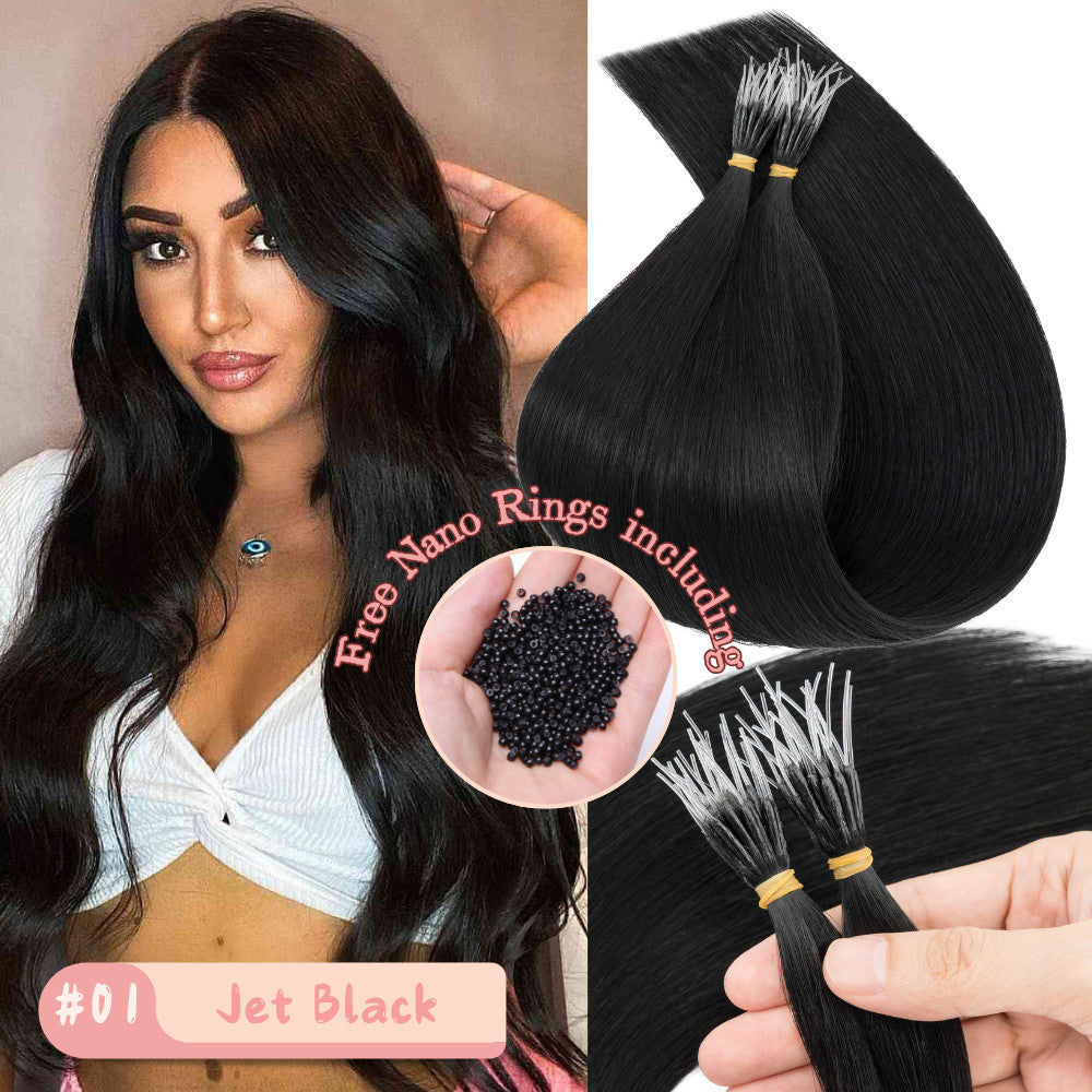 150Pcs Thick Remy Human Hair Extensions Nano Ring Micro Loop Beads - Multiple Colors & Lengths