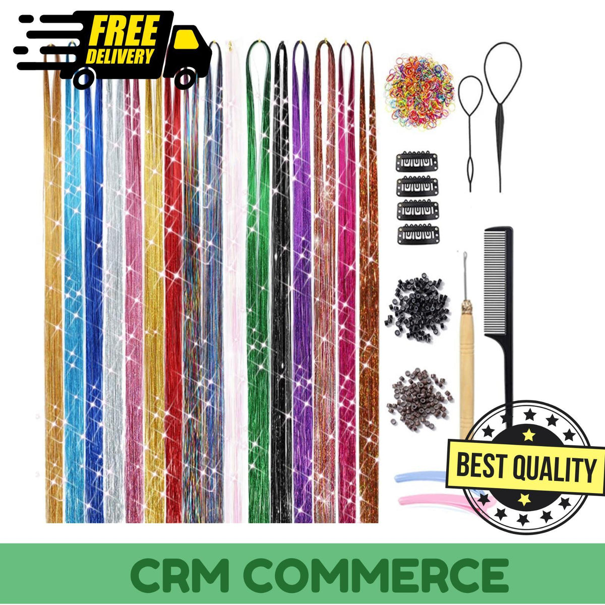 16-Color Hair Tinsel Kit with Tools - Glitter Hair Extensions & Accessories