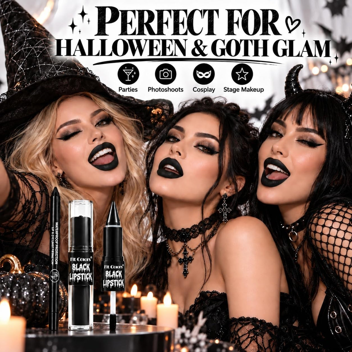 Black Liquid Lipstick & Lip Liner 2-in-1 Set - Waterproof Matte Finish