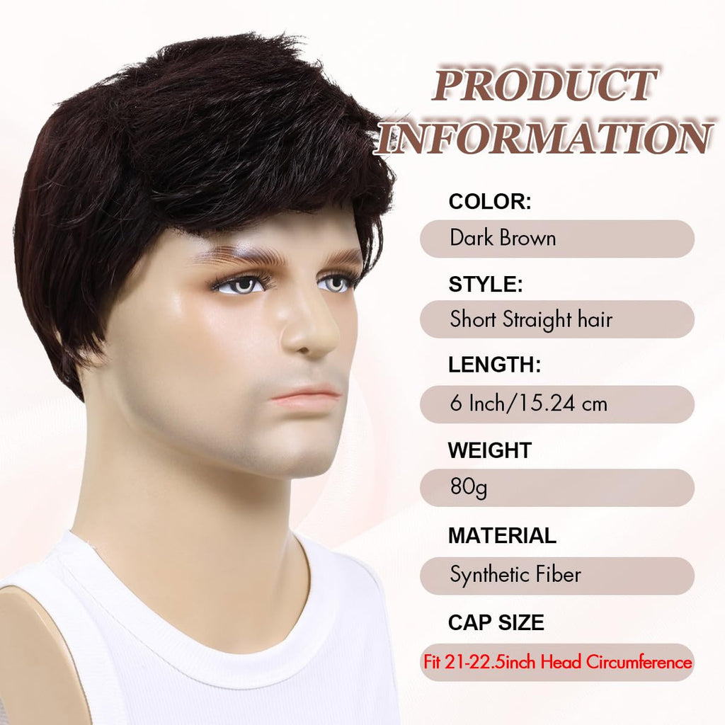 Men's Short Brown Wigs - Cosplay, Daily Wear, Natural Look