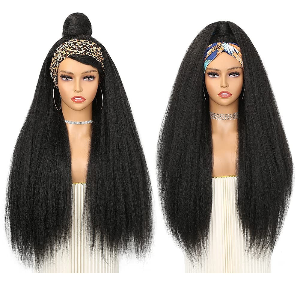 Kinky Straight Headband Wig for Black Women 26 Inch Natural-Look Hair