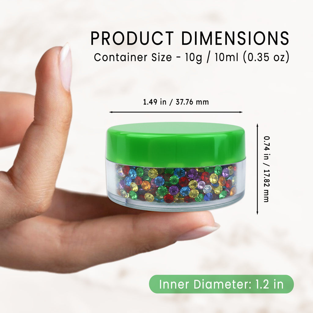 20pcs 10G Cosmetic Sample Jars with Green Lids - Clear Plastic Reusable Containers