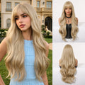 Long Wavy Synthetic Hair Wig - Light Blonde Cosplay Party Wig with Bangs