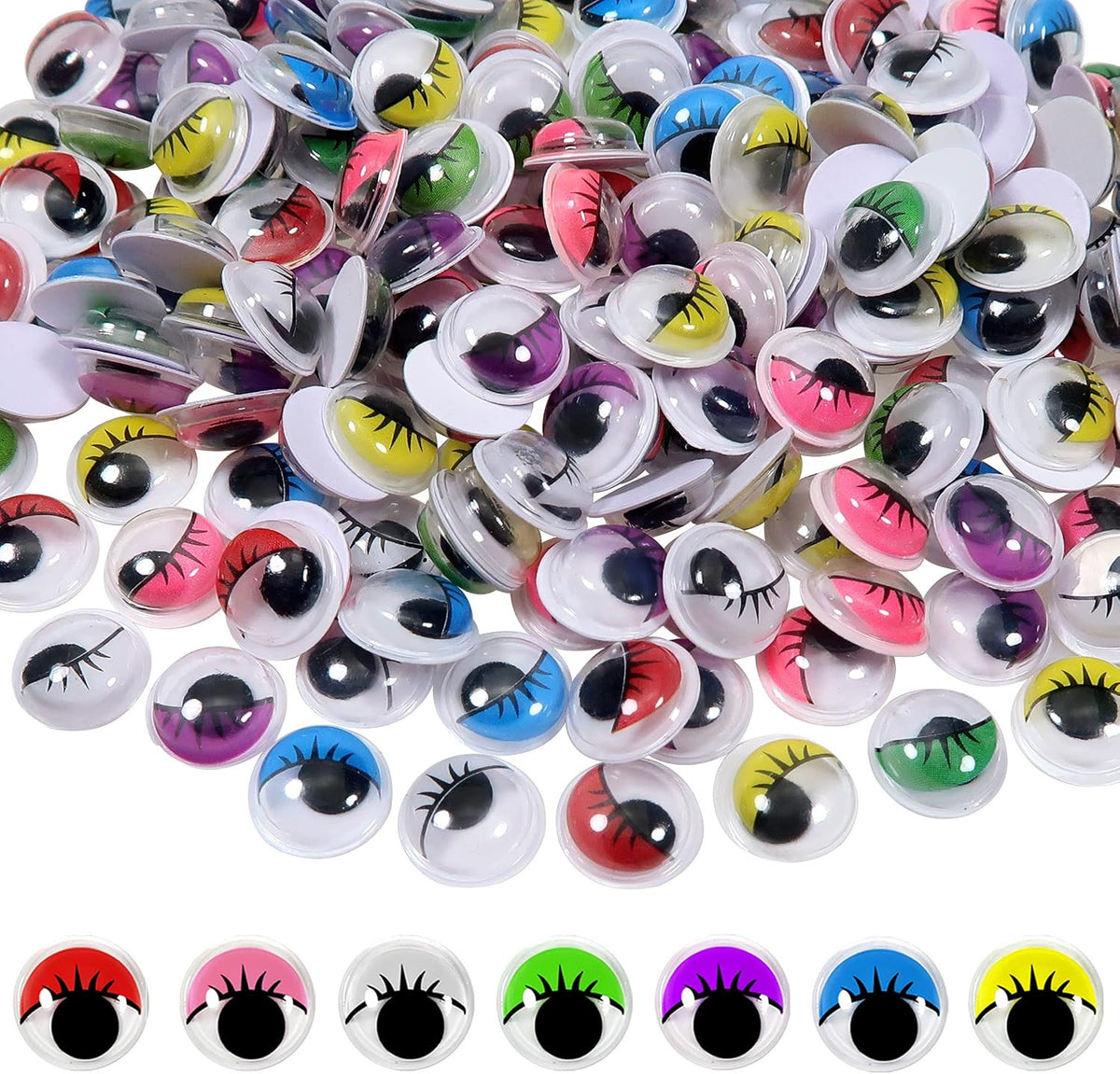 12mm Self-Adhesive Wiggle Eyes with Eyelashes - 210 Pcs Craft Embellishments