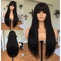 Long Straight Women’s Synthetic Wig with Fringe - Black