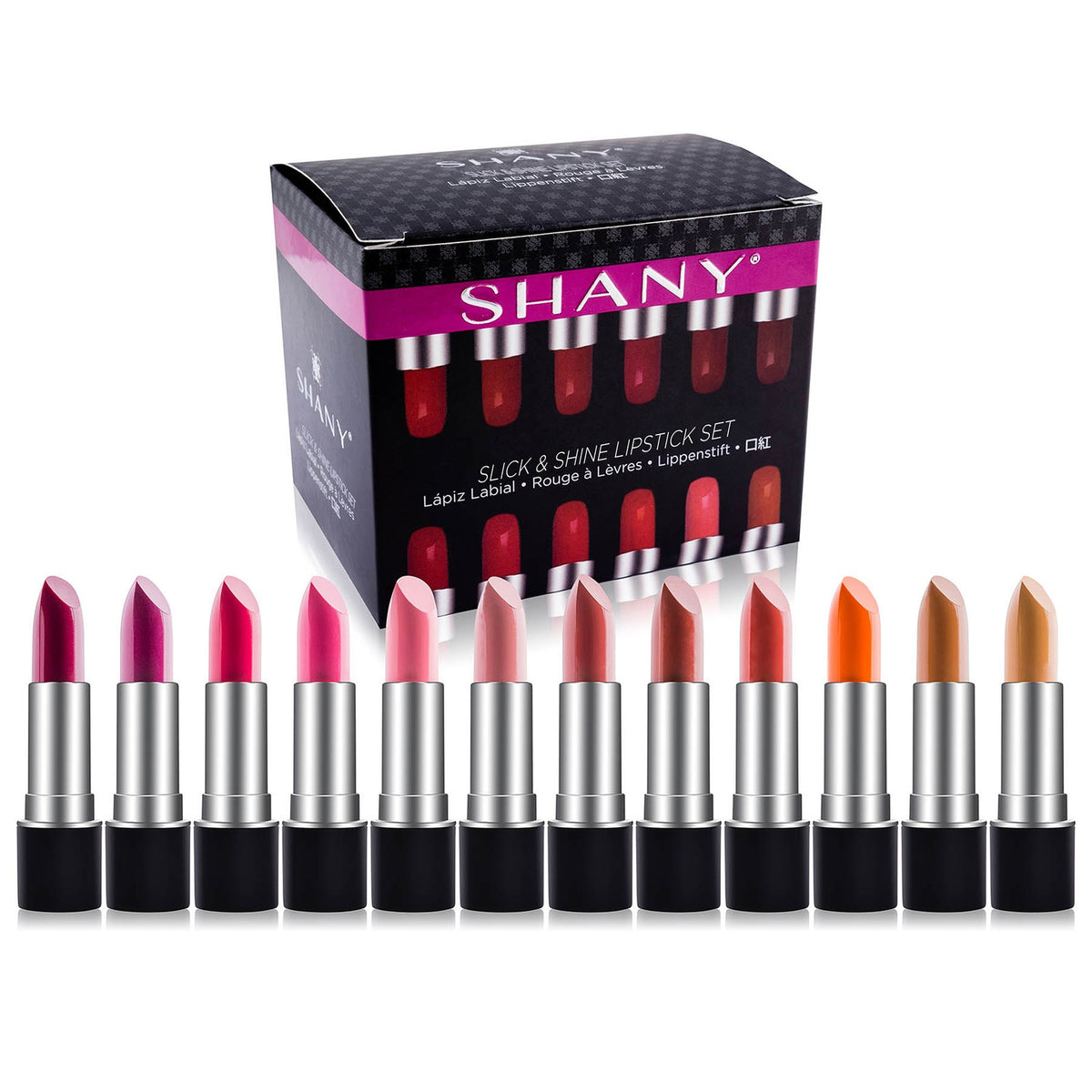 Slick and Shine Lipstick Set - 12 Color Long Lasting Moisturizing Lipsticks