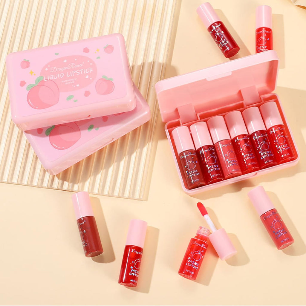 Eakroo 6-Color Peach Lip Tint Set - Long-Lasting Liquid Gloss & Lip Stain