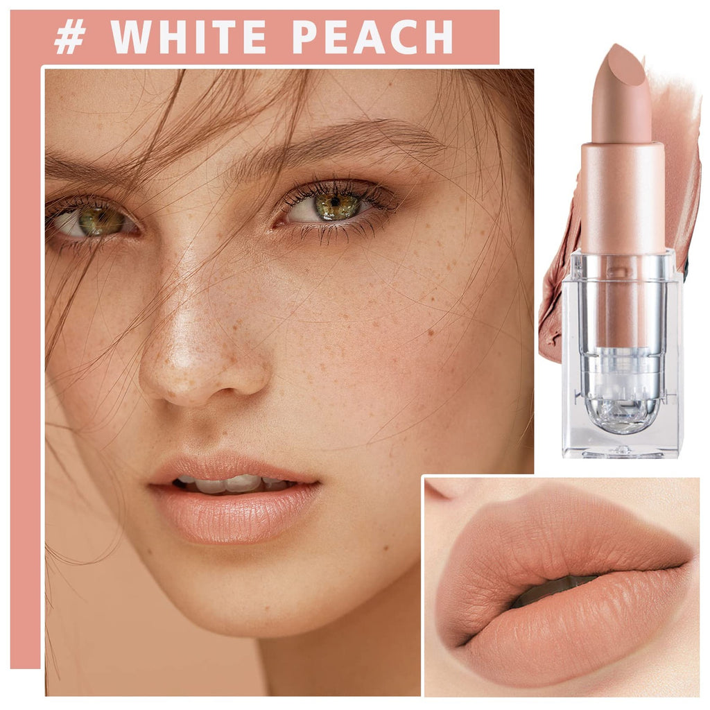 Matte Nude Lipstick Velvet Lip Gloss for Women Girls - White Peach