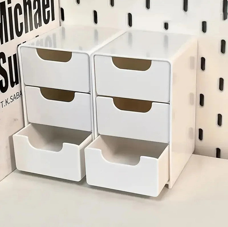 3 Tier Cosmetic & Jewelry Drawer Storage Organizer - Multi-Purpose Desk Holder