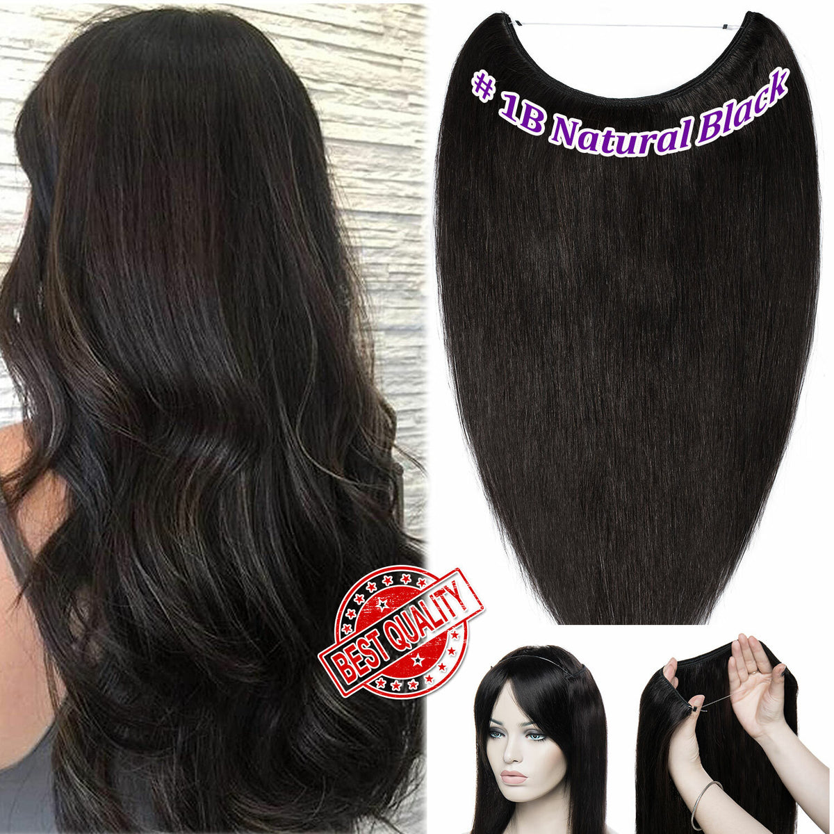 Wire-In Human Hair Extensions with Clips - Thick & Natural Look, 12-22 Inches