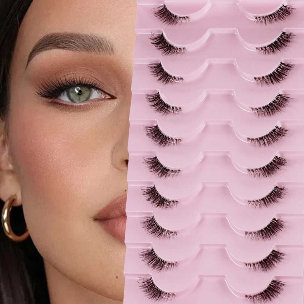10 Pairs Natural Wispy Half Eyelash Extensions for Cat Eye Look